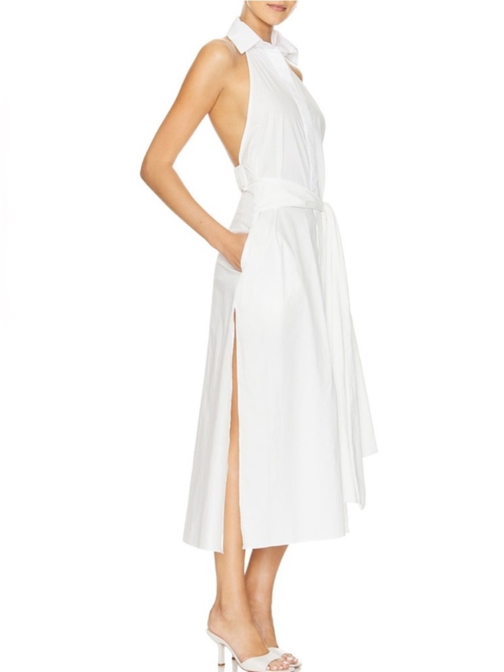 MISA Los Angeles Jessika Sleeveless White Halter Midi Dress